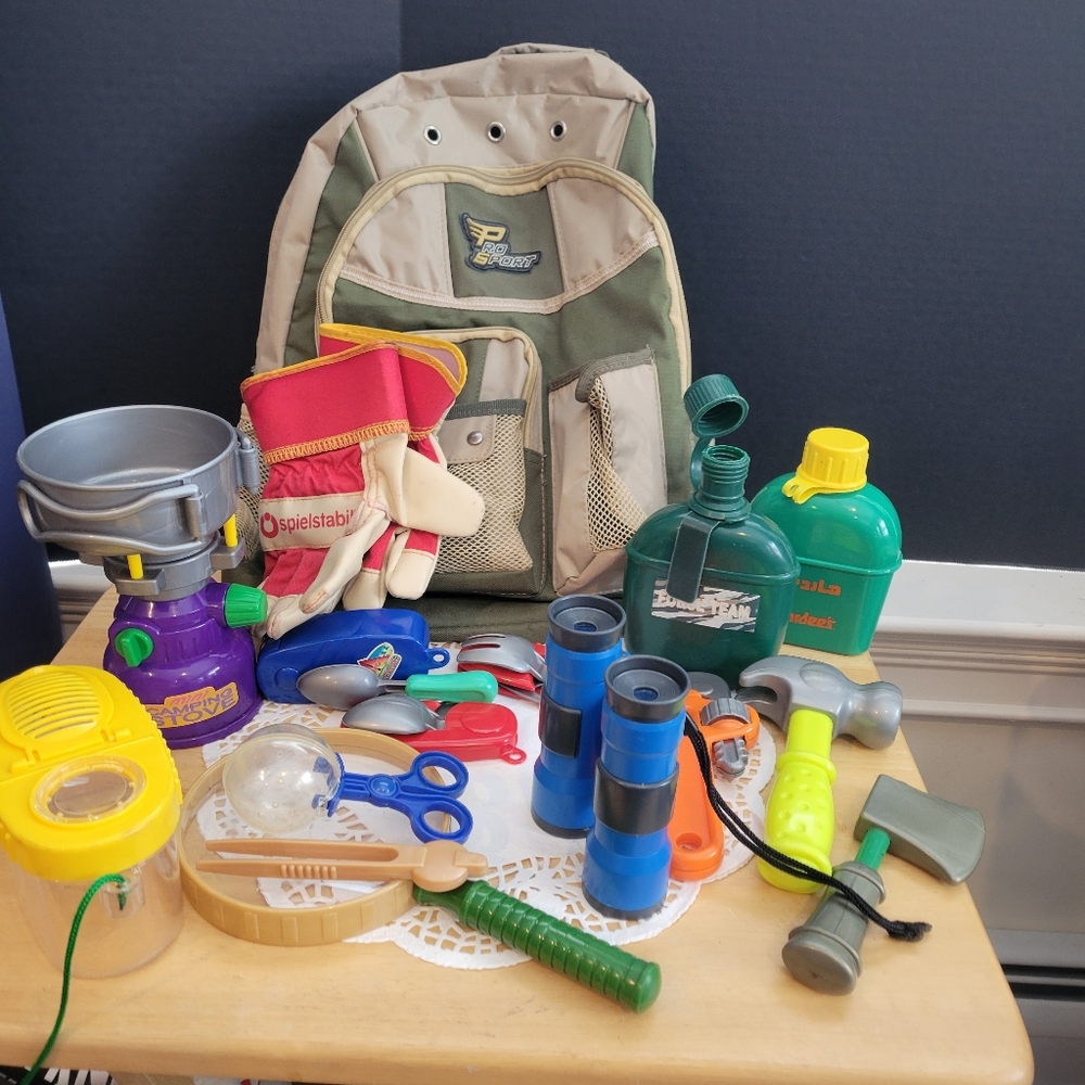 Pretend Play Pro Sport Backpack filled with 15+ pcs for camping etc
